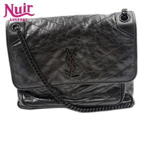 イヴ・サンローラン YVES SAINT LAURENT ハンドバッグ ニキ ミディアム 2WAY, ユーズド加工 ブラック【中古】