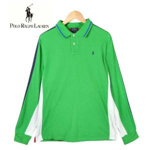 Polo by ラルフローレン 長袖 ポロシャツ グリーン×ネイビー×ホワイト レディースL相当｜penguintripper2