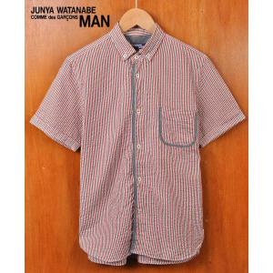 JUNYA WATANABE MAN ジュンヤワタナベ マン コム・デ・ギャルソン ワッシャー加工 半袖シャツ ストライプ柄 メンズXS(16955｜penguintripper2