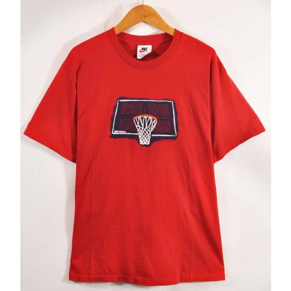 ヴィンテージ 1990年代 USA製 NIKE ナイキ 半袖Tシャツ レッド×バスケモチーフ メンズ...