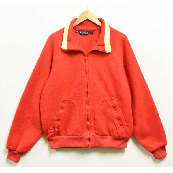 USA製 ヴィンテージ 80年代 コロンビア フルジップ フリースジャケット レッド×イエロー メン...