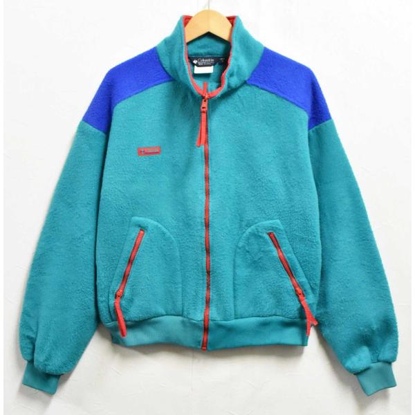 USA製 ヴィンテージ 80年代 コロンビア フルジップ フリースジャケット ピーコックグリーン L...