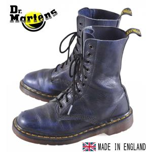 イングランド製 ヴィンテージ Dr.martens ドクターマーチン 10ホールブーツ ブラック×ネイビーマーブル レザー UK4 23.0cm(12794｜penguintripper