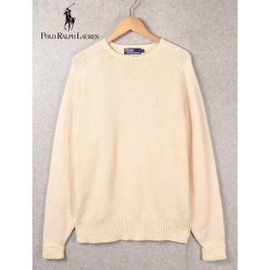 POLO Ralph Lauren ポロ ラルフローレン フリーダムスリーブ クルーネック コットンニットセーター オフホワイト メンズL(15462｜penguintripper