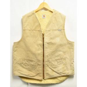 古着 80s USA製 Carhartt 裏ボア オールド ブラウン ダック Vネック