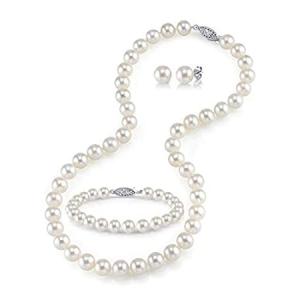The Pearl Source レディーズ 淡水養殖真珠のネックレス、ブレスレット＆ピアスセット 白金 7.0-8.0mm｜pennylane2022