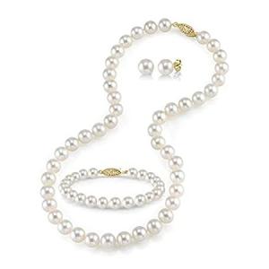 The Pearl Source レディーズ 淡水養殖真珠のネックレス、ブレスレット＆ピアスセット イエローゴールド｜pennylane2022