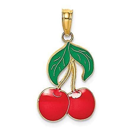 14K Yellow Gold with Enamel 2-D Cherries With Stem...
