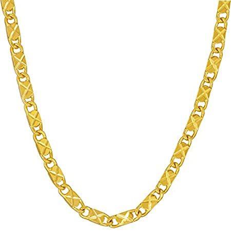 Lifetime Jewelry 4mm スターフラットリンクチェーンネックレス 24Kゴールドメッ...