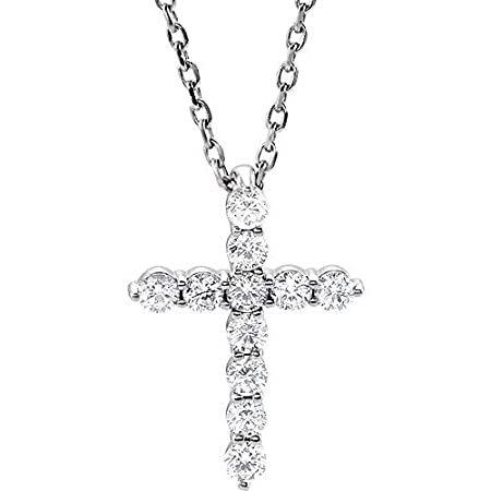 1/4 Ct Diamond Cross Pendant Necklace 18&quot; 14k Whit...