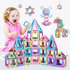 Magnetic Tiles 80pcs Magnet Building Blocks Set Creative Stacking Toys for Kids, 3D DIY Construction Kit Preschool Child Montessori Toys STEM Learning｜pennylane2022