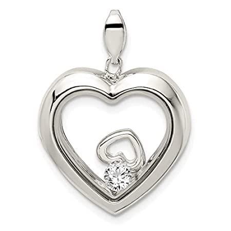 925 Sterling Silver CZ 19mm Heart Glass Charm Pend...