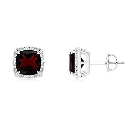 Claw-Set Cushion Garnet Beaded Halo Stud Earrings ...