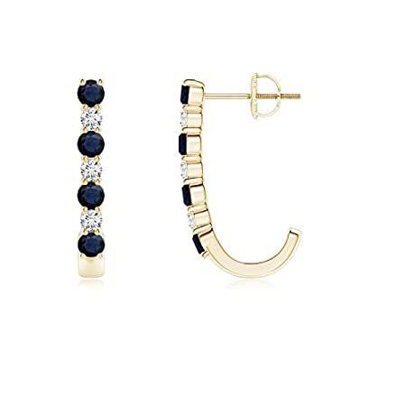 Blue Sapphire and Diamond J-Hoop Earrings in 14K Y...