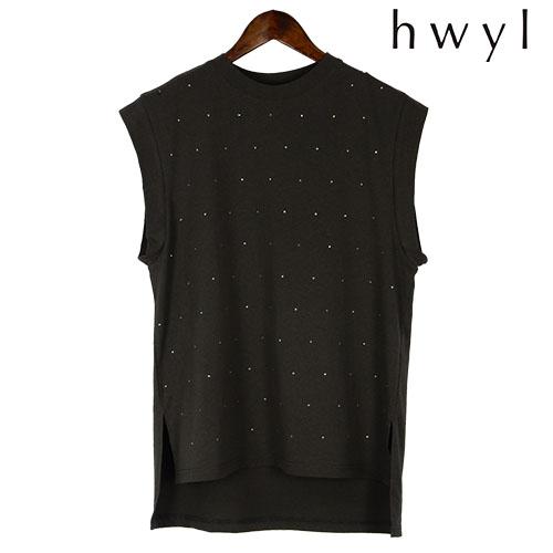 hwyl（ヒュイル） ラインストーン付きカットソー ピグメント加工 脇の開きが気にならない 前身ライ...