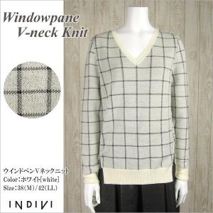 SOLD OUT インディヴィ INDIVI ウインドペンVネックニット 2013AW 即日発送 あすつく トップ セーター チェック 長袖 レディース 通販 PeP TOMIYA｜pep-tomiya