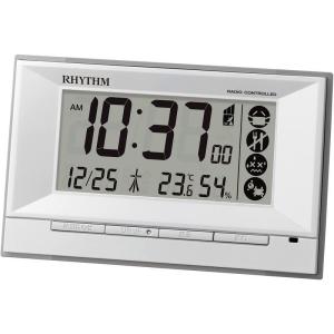 リズム(RHYTHM) 目覚まし時計 電波時計 デジタル 温度 湿度 カレンダー 熱中症 白 8.8x14.3x4.2cm 8RZ207SR｜pepe-shop