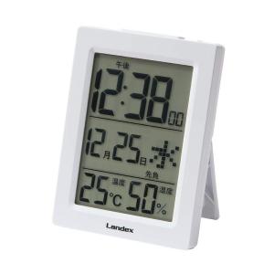 ランデックス(Landex) 目覚まし時計 白 デジタル スリムデジット 自動点灯 六曜 温度 湿度 カレンダー 表示 置き掛け兼用 YT5｜pepe-shop