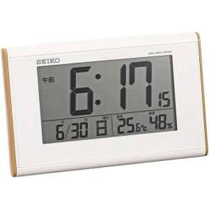 セイコー クロック 目覚まし時計 電波 デジタル カレンダー 温度 湿度 表示 薄茶 木目 模様 SQ771B SEIKO｜pepe-shop
