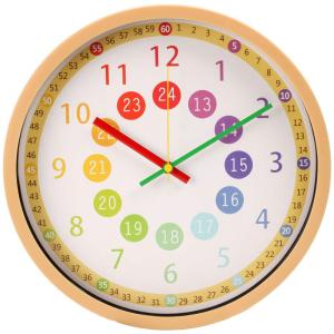 VIKMARI 知育時計 掛け時計 アナログ 静音 非電波 壁掛け時計 子供用 生徒用 時間学習 クロック 直径約30cm（イェロー）｜pepe-shop