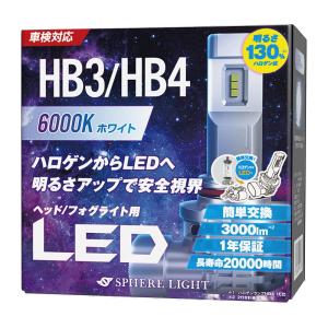 スフィアライト 車用 LEDヘッドライト HB3/HB4 (フォグライト兼用) カラー6000K/純白色 明るさ3000lm 車検対応 SL｜pepe-shop