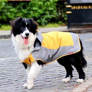 Umora 犬用レインコート カッパ 雨具 通気 帽子付 散歩用 小型犬 中型犬 大型犬（オレンジ+グレー XL）｜pepe-shop