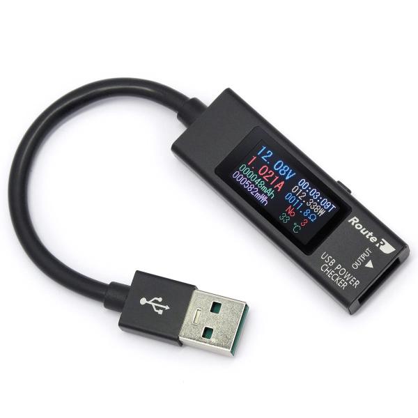 ルートアール メタル筐体・多機能カラー表示 USB簡易電圧・電流チェッカー RT-USBVAC7QC