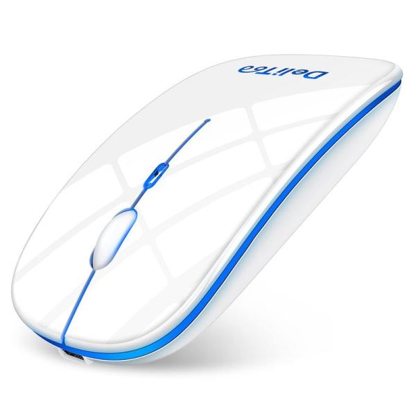 DeliToo ワイヤレスマウス 7色ライト付き 静音 充電式 無線 2.4GHz 1600DPI ...