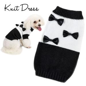 ■確認済み■犬服　犬　服　秋冬　小型犬　リボン　ニット　セーター　XS S M L　ホワイト/ブラック