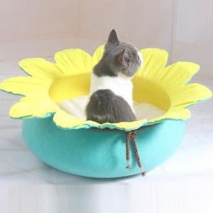 ペット室内寝具 猫ベッド クッション 保温 羊毛フェルト 洗える 花の形 お洒落 大容量｜pepper