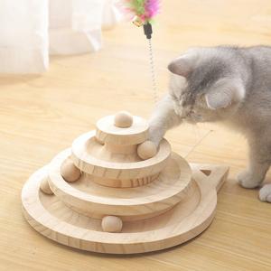ペット 猫用 ペットグッズ 猫のおもちゃ 3段 ターンテーブル 猫ちゃんボール遊び 木製｜pepper
