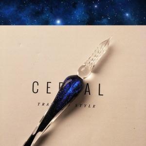 文具 ガラスペン 夜空の彗星モチーフデザイン ブルー ラメ使い 上質な透明感