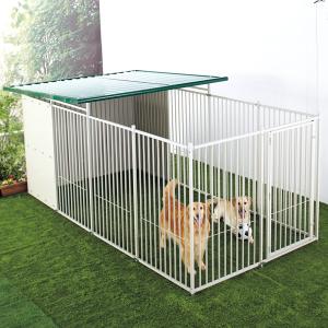 犬 屋外用サークル 12面 高さ：Ｈｉ 屋根サイズ：Ｌ （幅182×奥行362×全高165cm）野外 屋外 柵 ハウス 家 檻 中型犬 大型犬 多頭飼い 国産 日本産｜peppynet