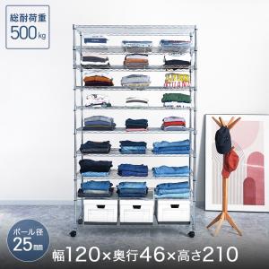 予約販売(6月下旬出荷予定)スチールラック ルミナス ラック 幅120 奥行46 高さ210 10段 キャスター付 収納 業務用 シェルフ EL25-122010｜perfect-floors