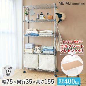 予約販売(4月上旬出荷予定)スチールラック 幅75 奥行35 5段 アルミ メタル ルミナスラック 収納 アルミ シルバー ラック 19mm EL19-15755-CS｜perfect-space