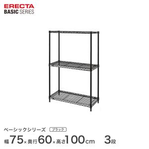 エレクター ベーシックシリーズ ベーシック フリーラック ブラック 幅75×奥行60×高さ100cm 3段 RBR3024403B｜perfect-space