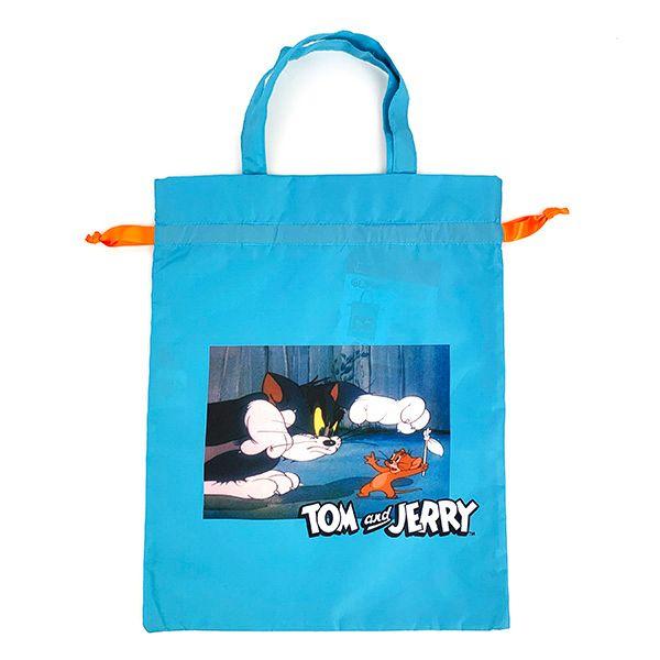 トムとジェリー ロンリーマウス 巾着バッグ トートバッグ 巾着袋 水色 かばん