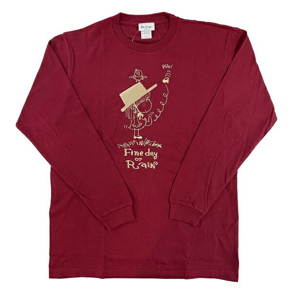 水森亜土 刺繍ロングスリーブTシャツ オンナノコ バーガンディー 長袖 アパレル
