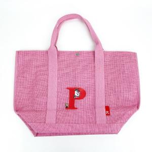 スヌーピー ジュートイニシャルバッグ 〈P〉 ピンク 天然素材 SNOOPYの商品画像