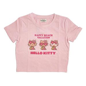 サンリオ 日焼け キティ クロップド半袖Tシャツ(M) ピンク アパレル