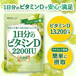 ビタミンD 1日分以上のビタミンD 2200IU 美味しい 乳酸菌100億個 60粒 約60日分 栄養機能食品 GMP国内製造 新日本ヘルス