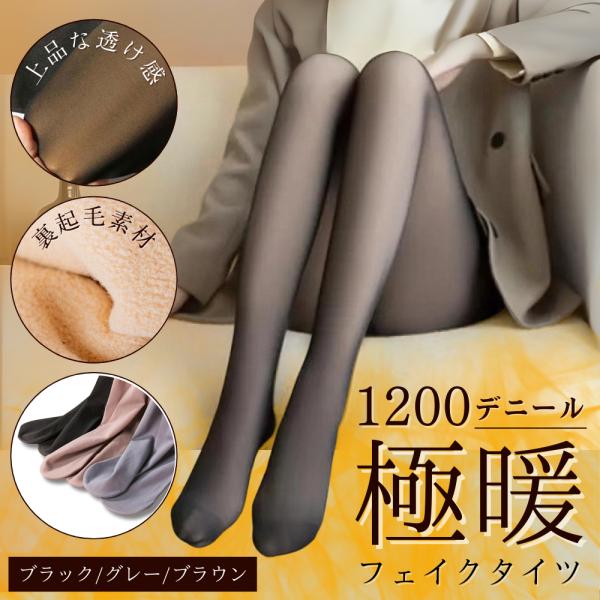 フェイクタイツ 肌色 裏起毛 着圧 1200デニール ベージュ タイツ レディース 冬 黒 肌色 裏...