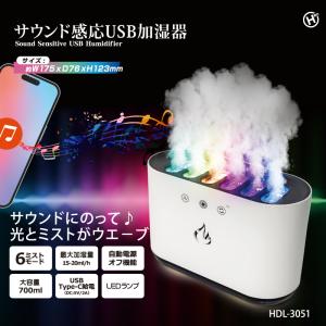 サウンド感応USB加湿器 サウンドシンクロ 6モード レインボー イルミネーション 加湿機 乾燥 大...