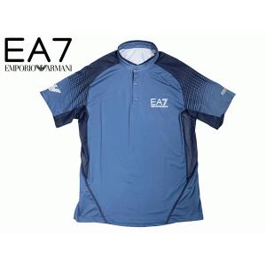 EA7 エンポリオアルマーニ 3HPT31 PJ7EZ 1529 メンズ ビンテージインディゴ系カラー グランダッドカラー半袖 ポロシャツ L｜perlei