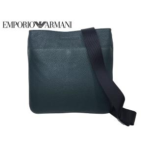 エンポリオ アルマーニ EMPORIO ARMANI Y4M055 YC89J 89848 型押し ロゴ入り ダークグリーン系レザー マチ無し メッセンジャーバッグ クロスボディーバッグ｜perlei