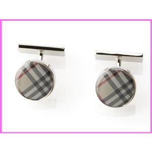 BURBERRY LONDON バーバリー ロンドン 3739262 BRIT CHECK グレー系 バーバリーチェック柄 円形 カフリンクス カフスボタン｜perlei