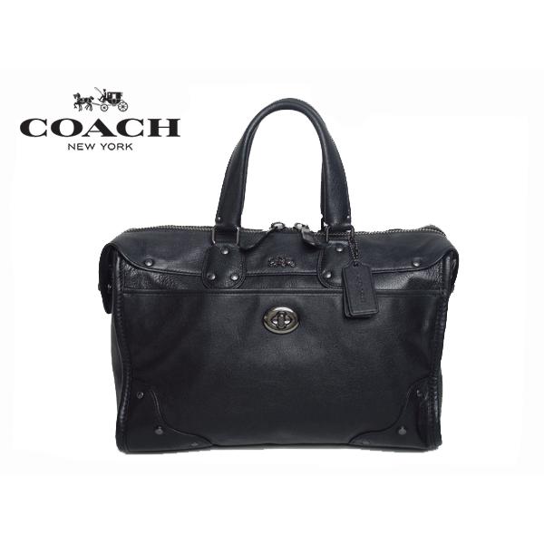 コーチ COACH 33689 QB BK ロゴマークプレート付き ブラック レザー ハンドバッグ ...