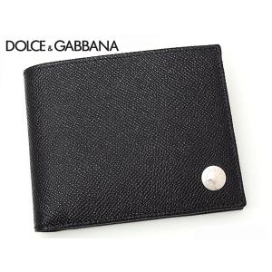 ドルチェ&ガッバーナ 二つ折り財布 DOLCE&GABBANA BP0457 B1001 80999 円形ロゴプレート付きブラックレザーメンズウォレット二つ折り財布 ドルガバ｜perlei