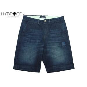 ハイドロゲン ハーフパンツ HYDROGEN 150413 DARK DENIM クロスボーン スカル刺繍入り メンズ デニム ショート パンツ メンズ30インチサイズ｜perlei