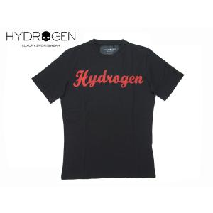 HYDROGEN ハイドロゲン Tシャツ Z00079 BLACK レッド系 筆記体ロゴ入り メンズ 半袖 ブラック Tシャツ メンズMサイズ｜perlei